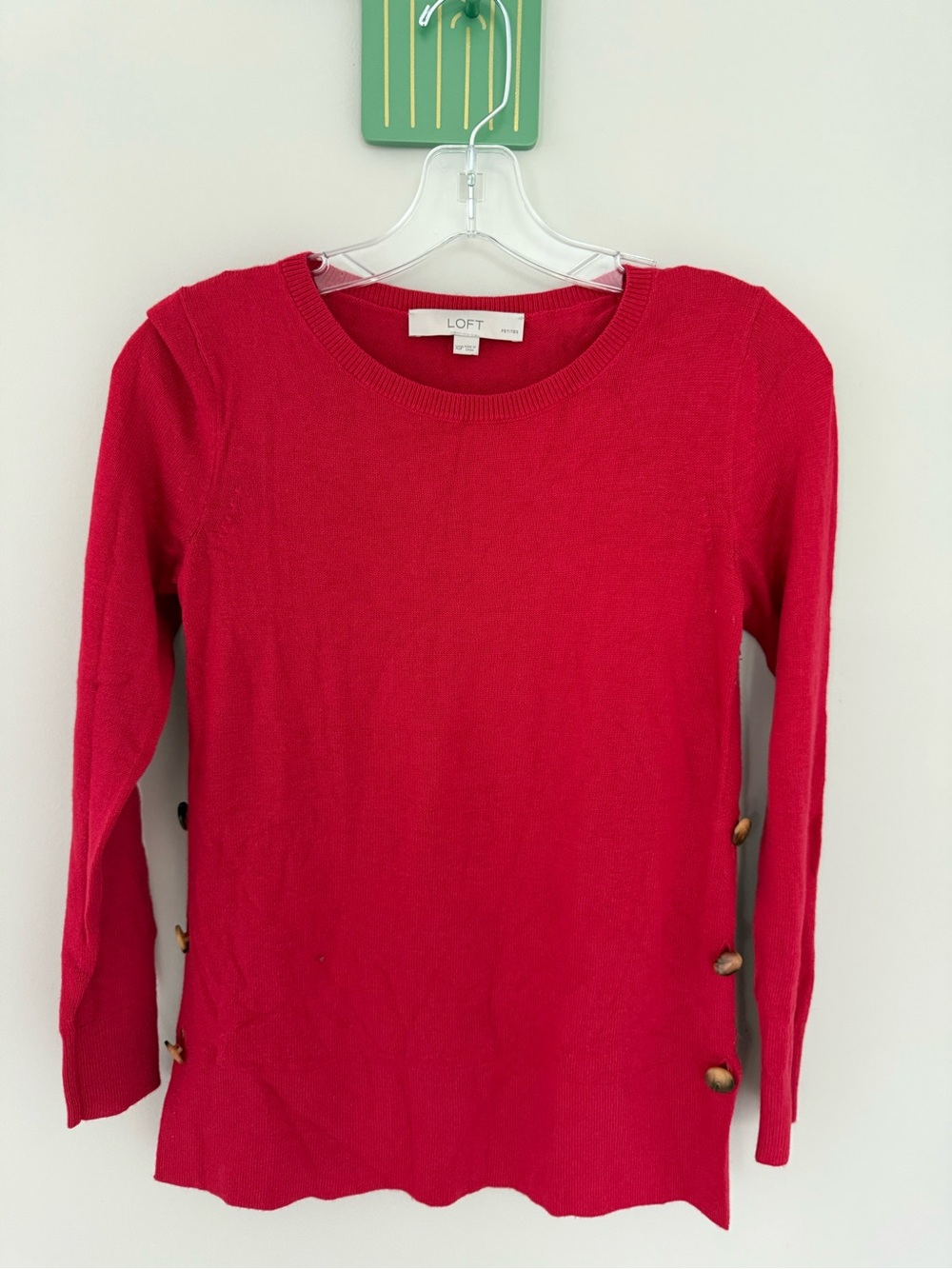 LOFT Bright Red Side-Button Crewneck Sweater